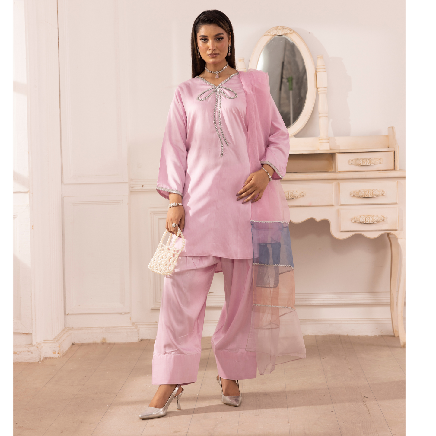 UMS-22 3 Pc trendy Farshi Shalwar Viscose Linen Collection | Ready to Wear | Simrans