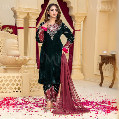 UA-113 Luxury Festive Embroidered Velvet  Winter Collection by Umnaa