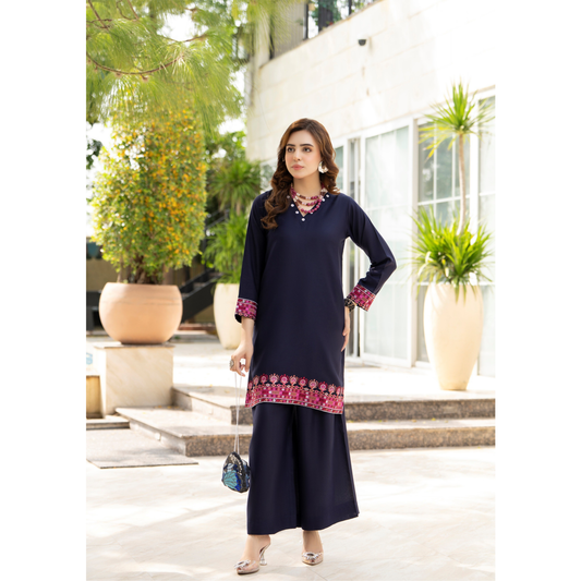 UZA-01 Rang e Elegance by Zaaria 2 Pc Embroidered Dhanak Co-Ords Set