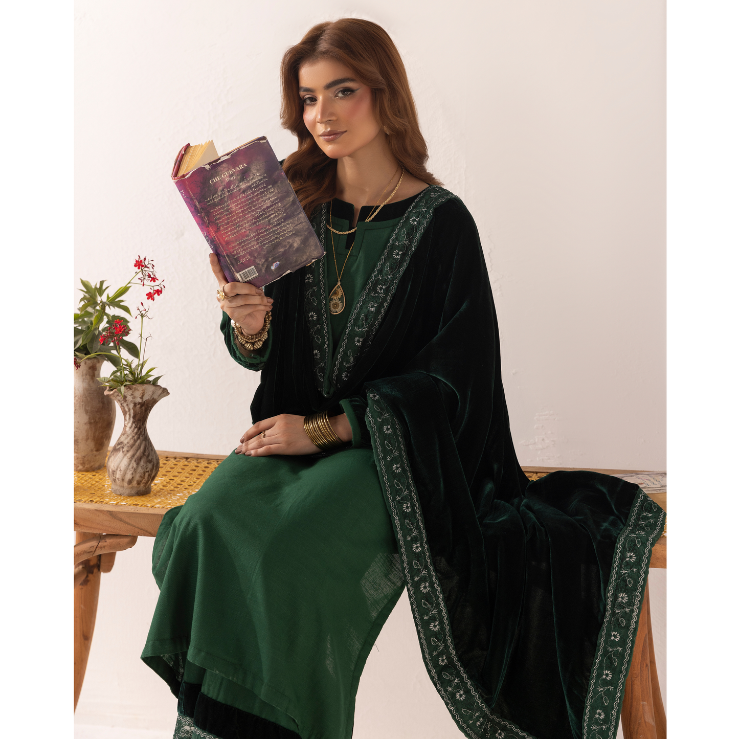 UMS-42 Raqs e bismil khaddar dress with Velvet Shawl by Simrans | Ready to Wear | Asian Clothes