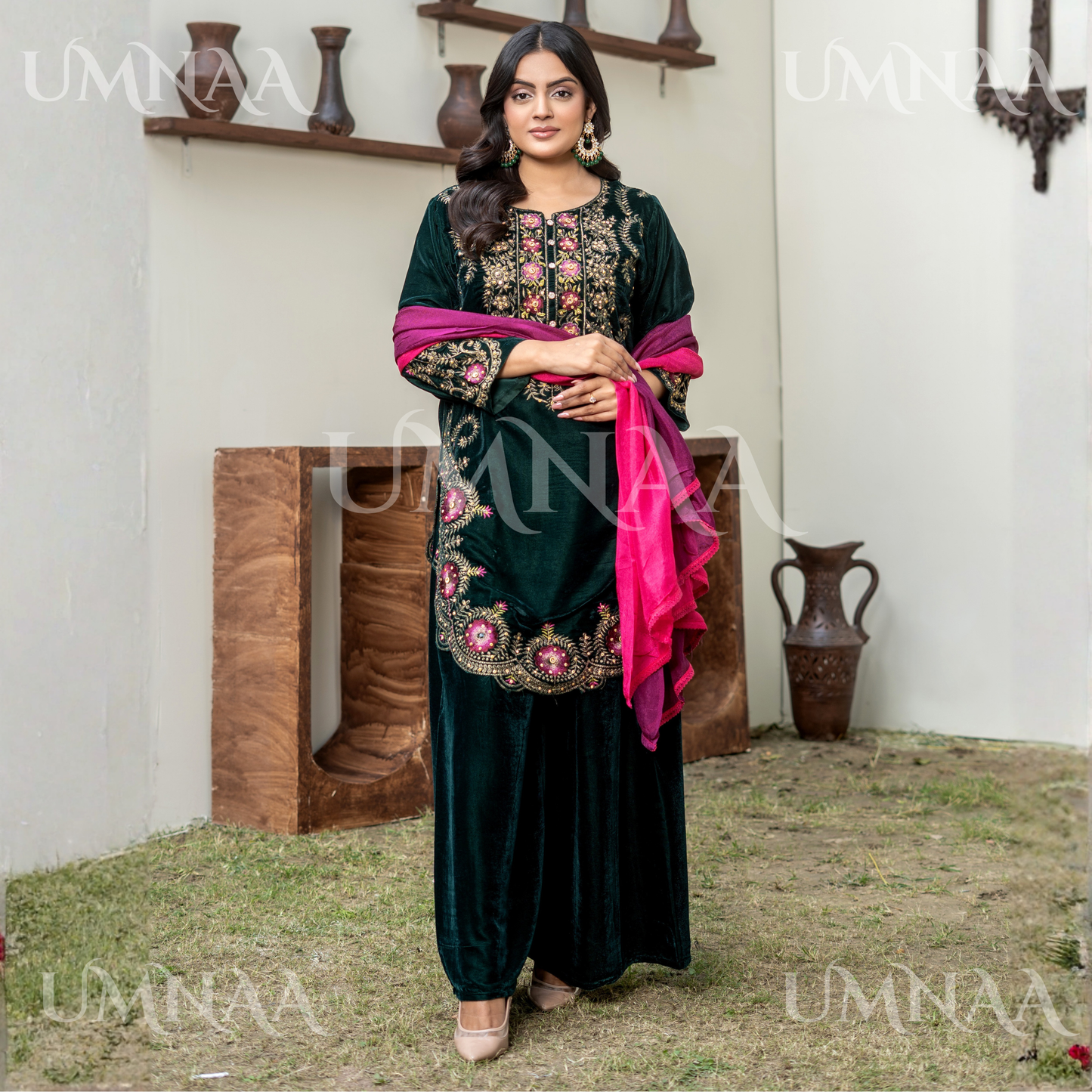 UA-141 3 Luxury Velvet Sharara collection by Umnaa