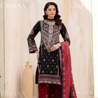 UA-145 Embroidered Dhanak dress with Pashmina Shawl | Umnaa