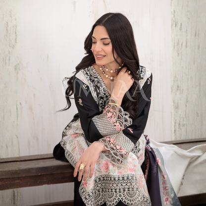 UA-147 Embroidered Viscose Dress with Silk Dupatta | Umnaa