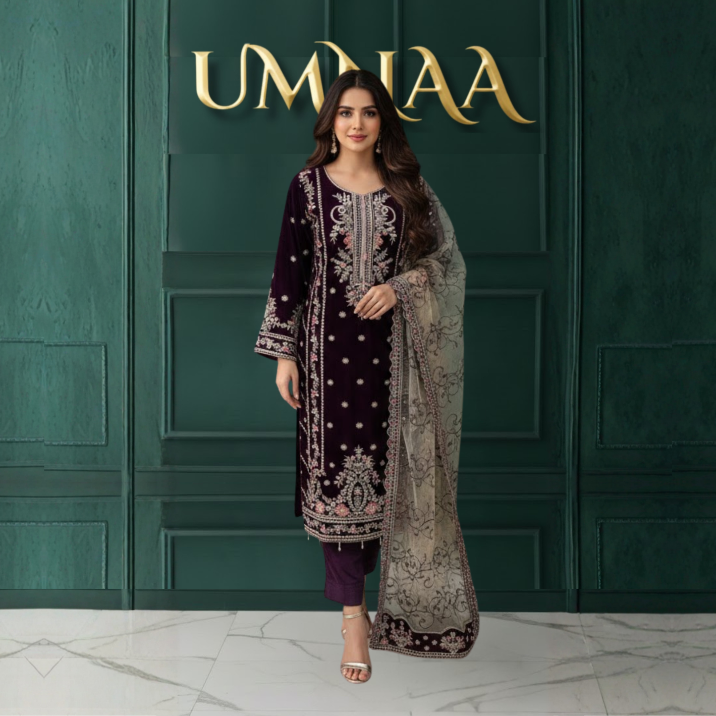 UA-150 Embroidered Luxury Velvet Collection by Umnaa | Asian clothes