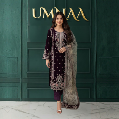 UA-150 Embroidered Luxury Velvet Collection by Umnaa | Asian clothes