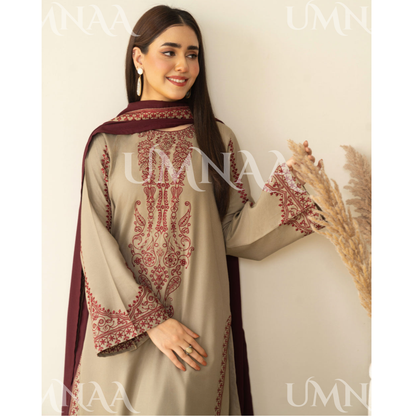 UA-151 Embroidered Winter Wear with Farshi Shalwar and Shawl Collection by Umnaa | Asian clothes