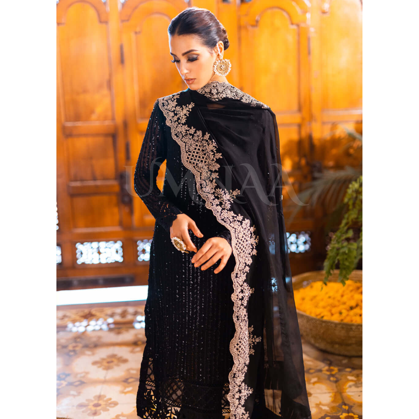 UA-101 Azure Inspired Embroidered Chiffon 3 Pc Dress | UMNAA
