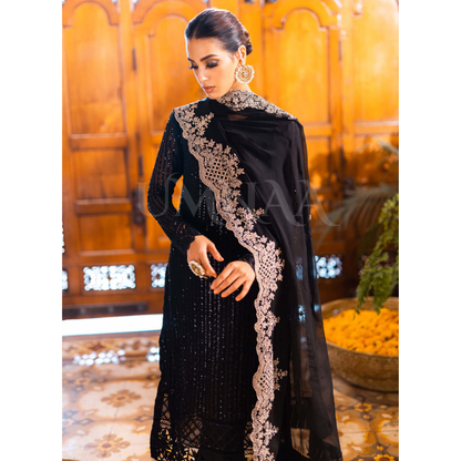 UA-101 Azure Inspired Embroidered Chiffon 3 Pc Dress | UMNAA