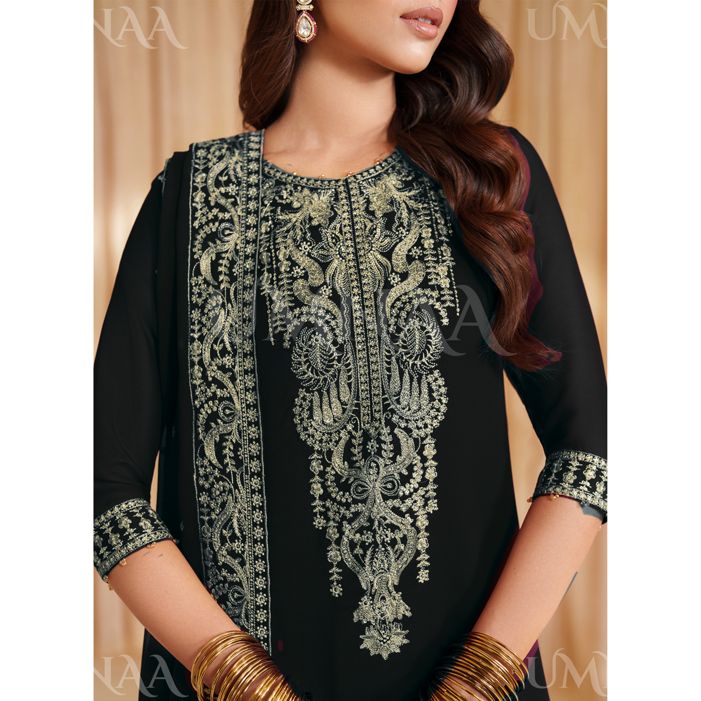 UA-133 Luxury Embroidered Chiffon Party Wear Asian sharara dress 3 Pc | Ready to Wear | Umnaa