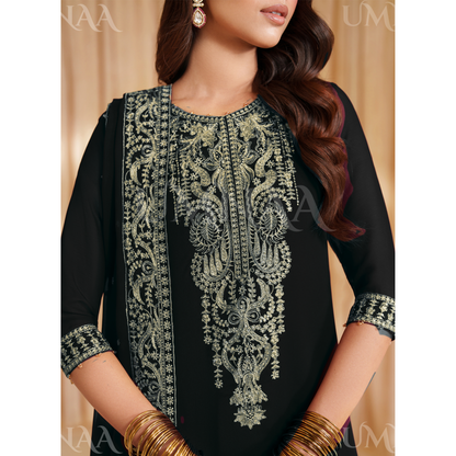 UA-133 Luxury Embroidered Chiffon Party Wear Asian sharara dress 3 Pc | Ready to Wear | Umnaa