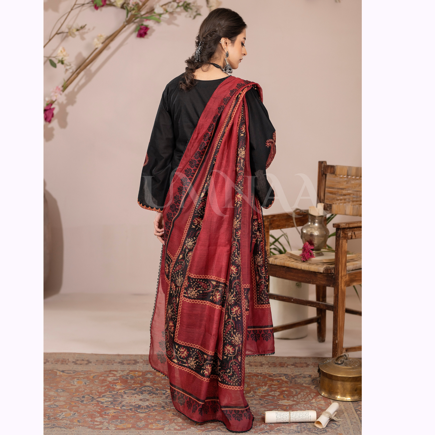 UA-155 Embroidered Slub Linen Farshi Shalwar Collection | Ready by Wear | Pakistani Dress Asian Clothes Umnaa