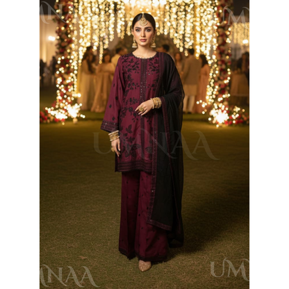 UA-158 Embroidered Slub Linen Farshi Shalwar dress by umnaa