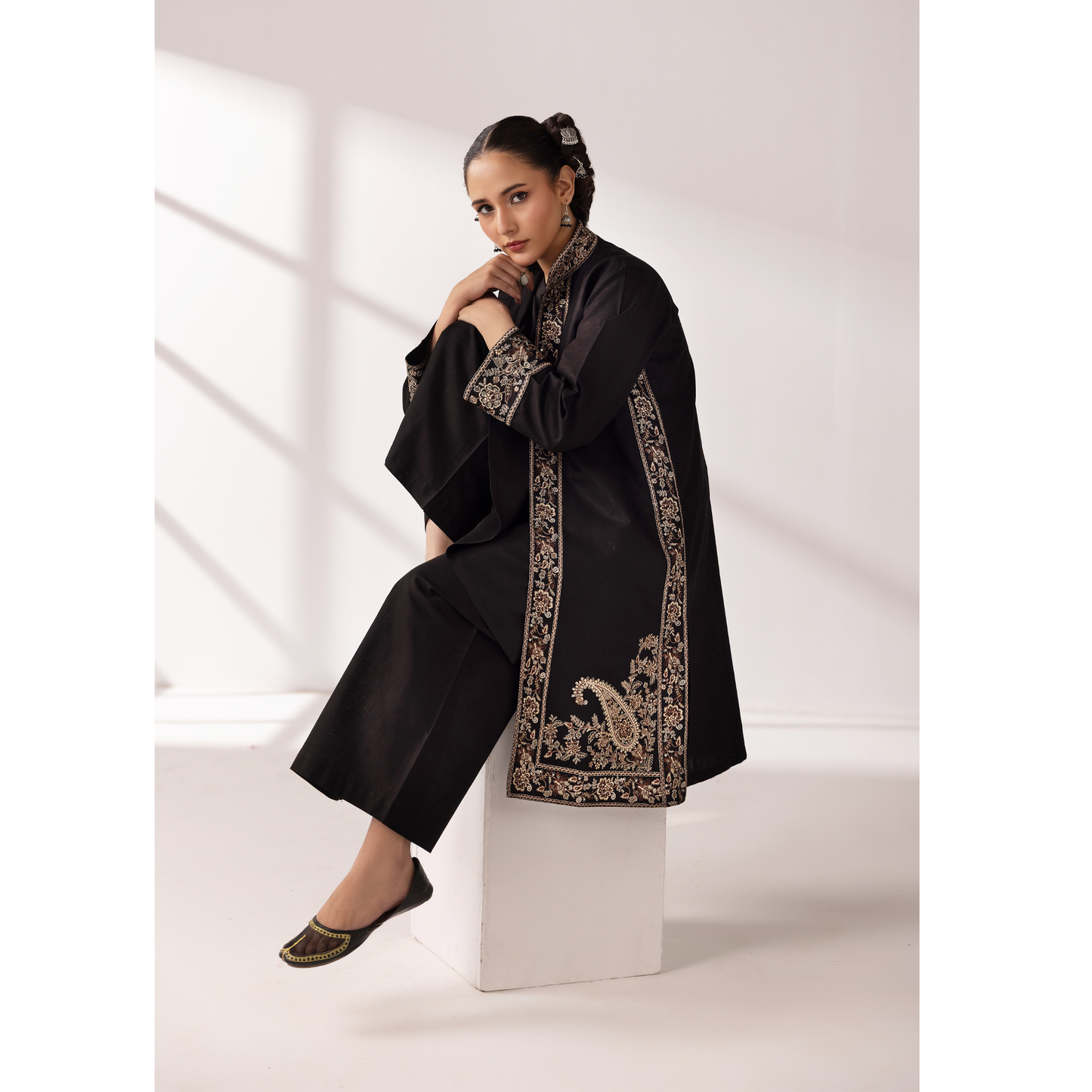 UMS-51 Maria.B inspired Embroidered Khaddar Jacket style dress with chiffon Duppatta by Simrans