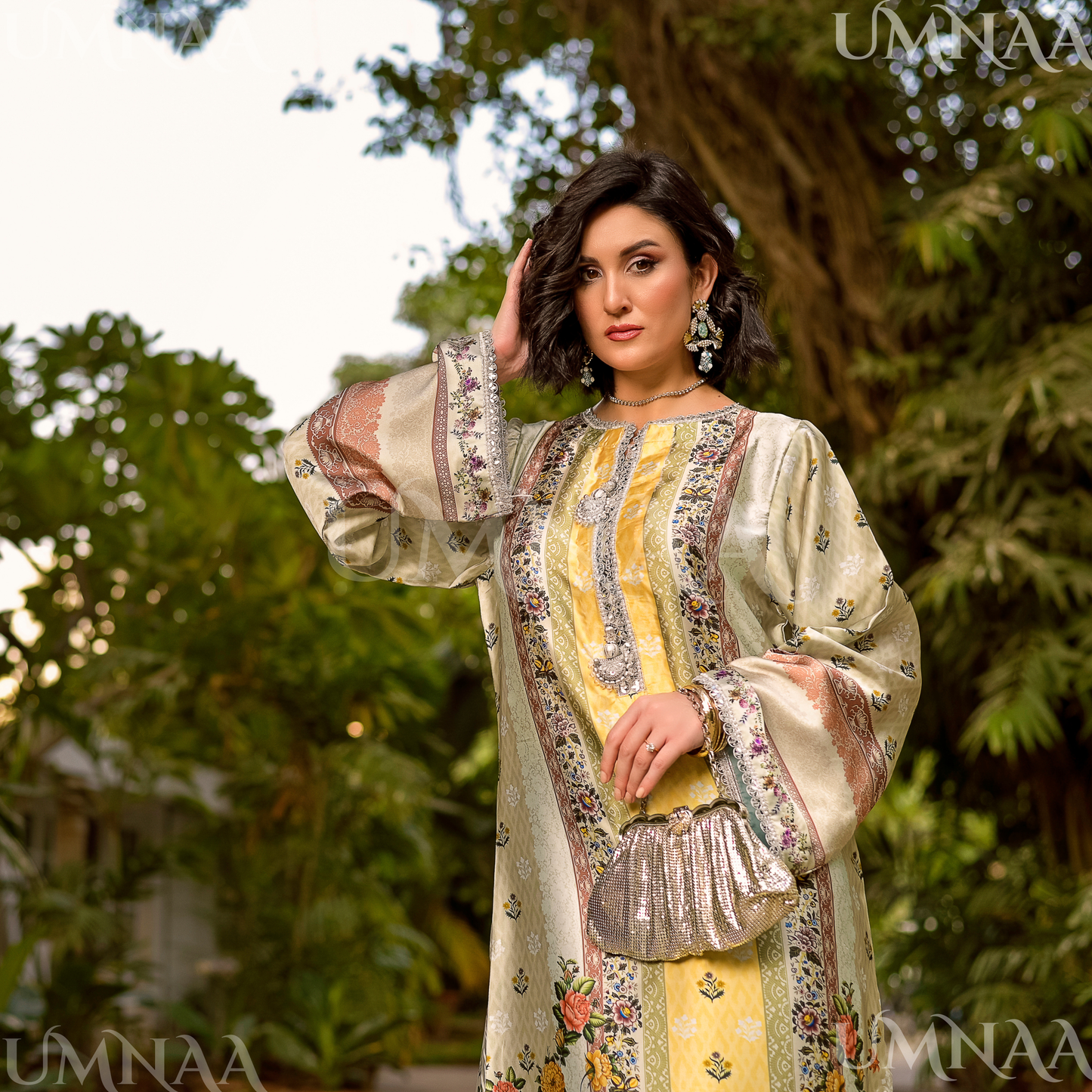 UA-160 Printed Silk kaftan Style long Maxi 1 PC  | Ready to wear | Umnaa