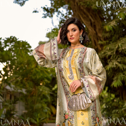UA-160 Printed Silk kaftan Style long Maxi 1 PC  | Ready to wear | Umnaa