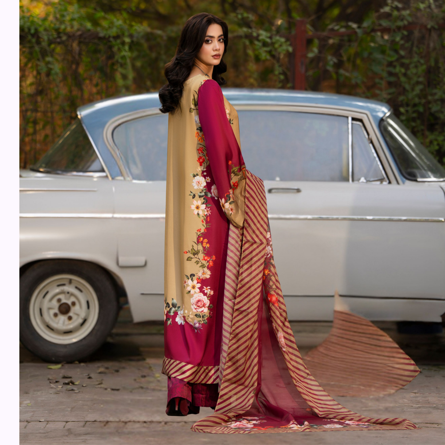 "Eliana" Embroidered Printed Shamooz Silk by Karma Collection | Asian Clothes | Eid