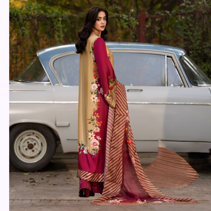 "Eliana" Embroidered Printed Shamooz Silk by Karma Collection | Asian Clothes | Eid