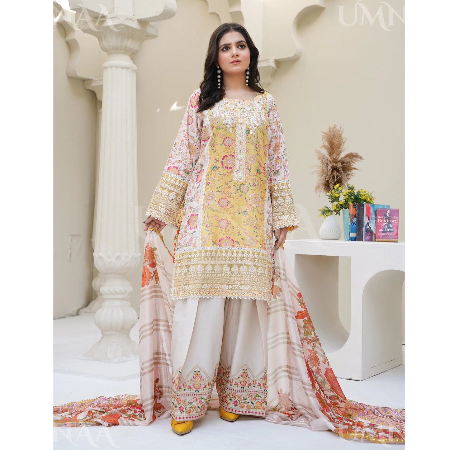 UA-173 Embroidered Linen 3 Pc | Ready to Wear | Asian Clothes by Umnaa