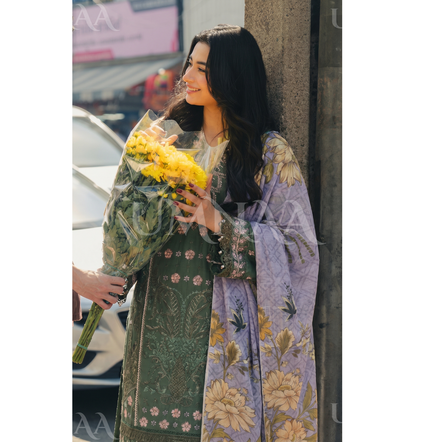UB-01 3 Pc Embroidered Linen Dress With Cotton Silk Printed Dupatta  By UB