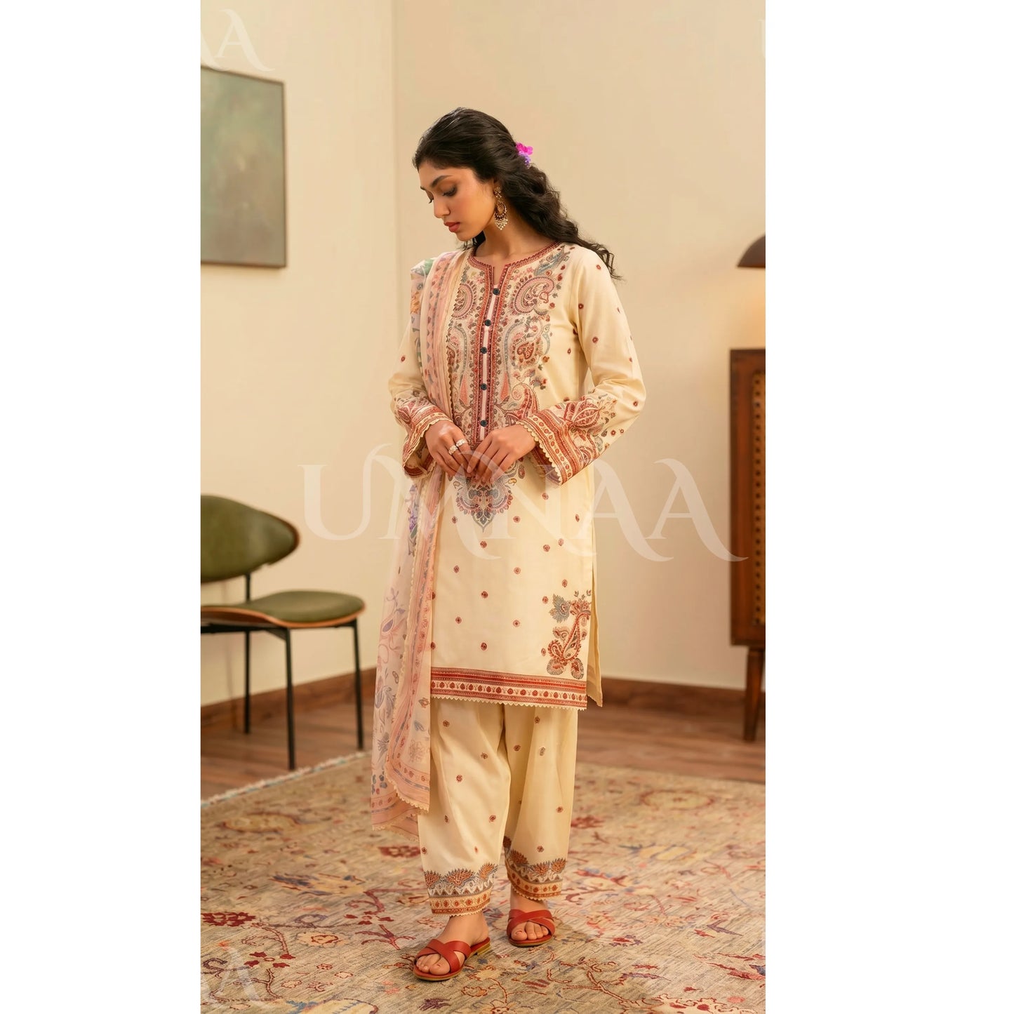 UA-188 Embroidered Cotton dress by Umnaa | Ready to Wear | Pakistani Asian Clothes