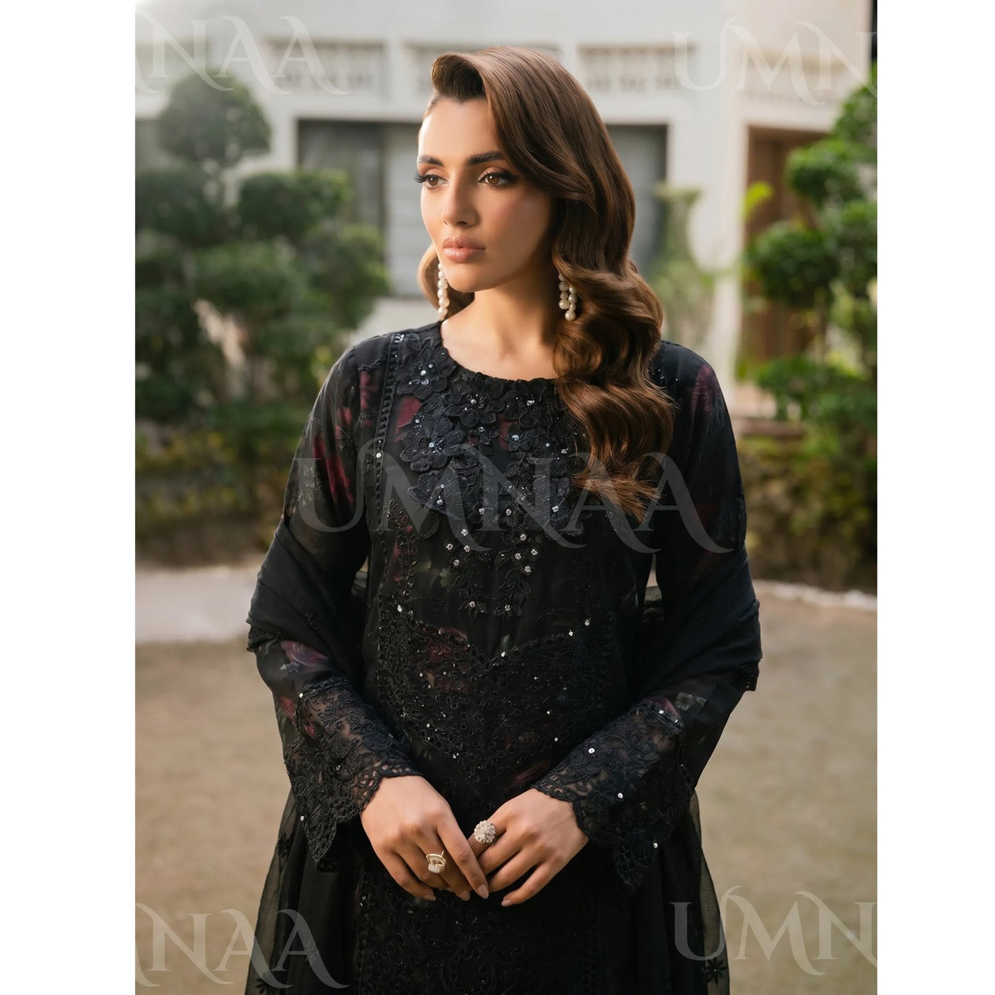 UA-200 Embroidered Chiffon 3-Piece with Printed Lining & Trouser