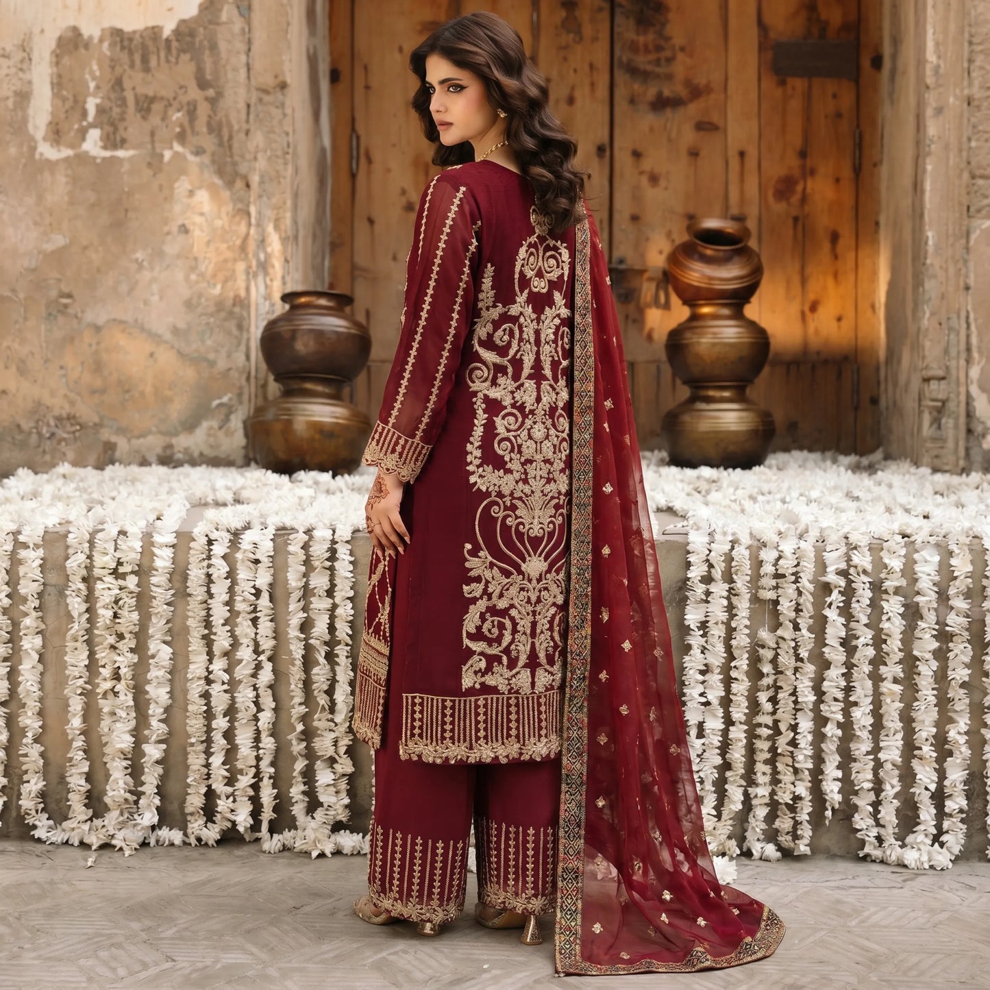 U-73 3 Pc women's Embroidered Chiffon salwar kameez Pakistani Indian fashion Traditional Womenswear Festive collection-UMNAA