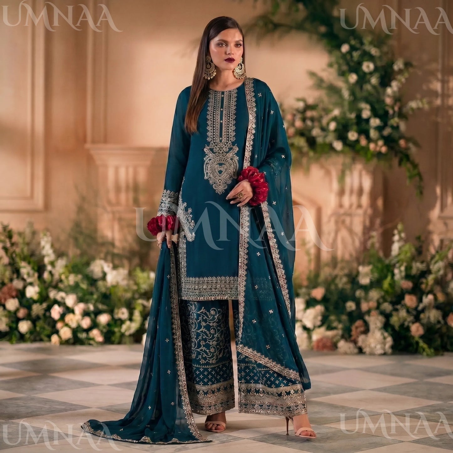 UA-210 Embroidered Chiffon Sharara Festive Collection by umnaa | Ready to Wear Pakistani Asian clothes