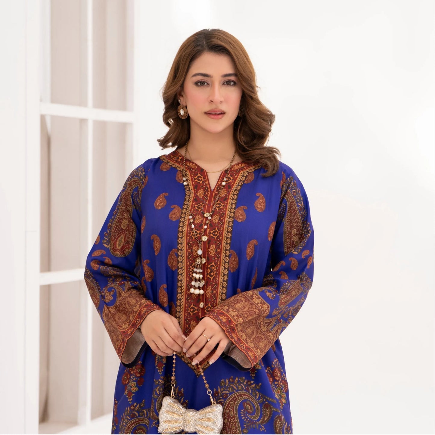 UA-215 " Printed Poly Silk Lawn Kaftan Style Co Ord Set Collection by Umnaa | Ready to Wear Pakistani Asian clothes