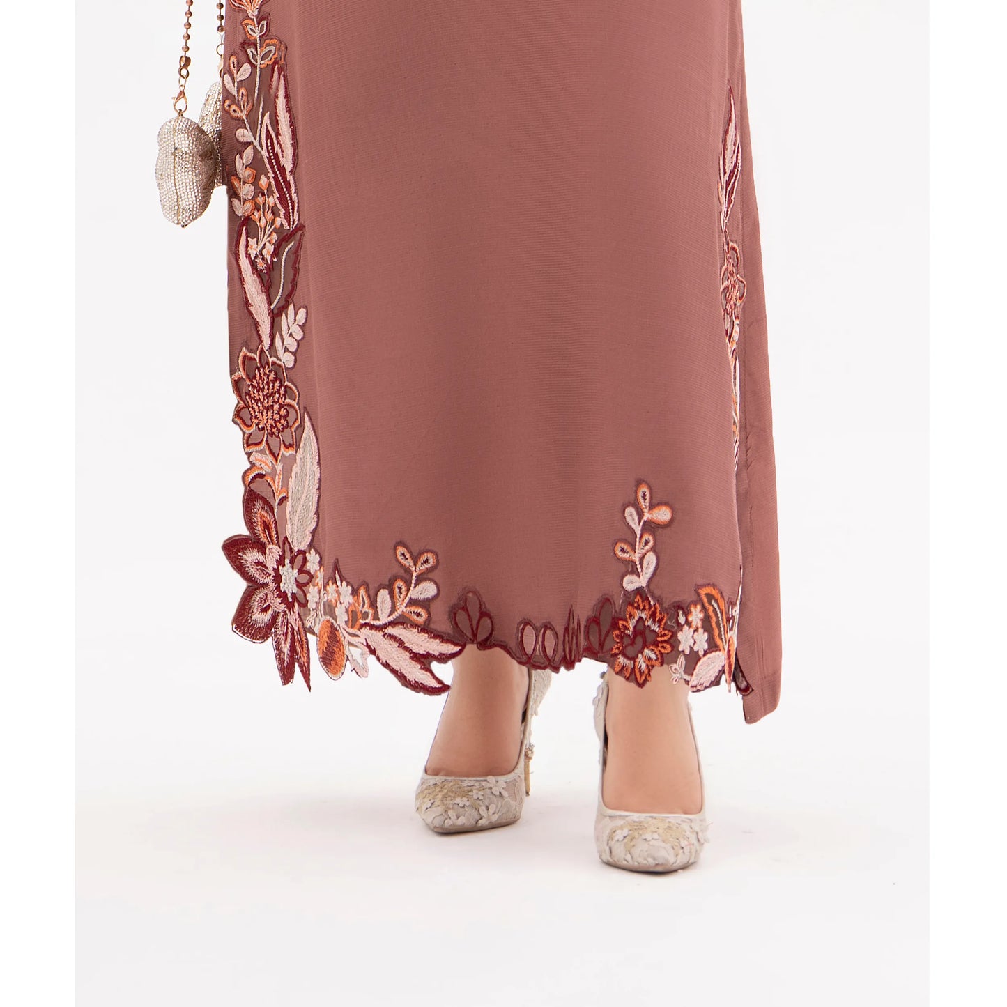 RA-32 MIDNIGHT BLOSSOM Embroidered Raw Silk Long Kaftan Style 2 Piece | Elegant Women's Festive & Formal Wear