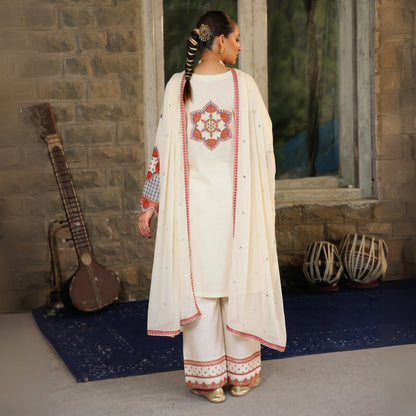 UA-100 (Cream) Embroidered Cambric Cotton 3 Pc Ready to Wear Dress by Umnaa