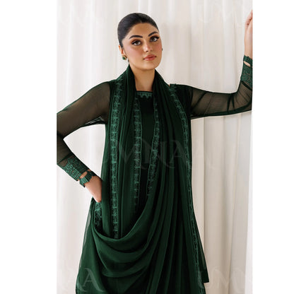 UA-230 Chiffon Sharara Full Sleeves Lined 3 Piece Suit | Chiffon Shirt with Embroidered Sharara & Dupatta | Formal Party Wear