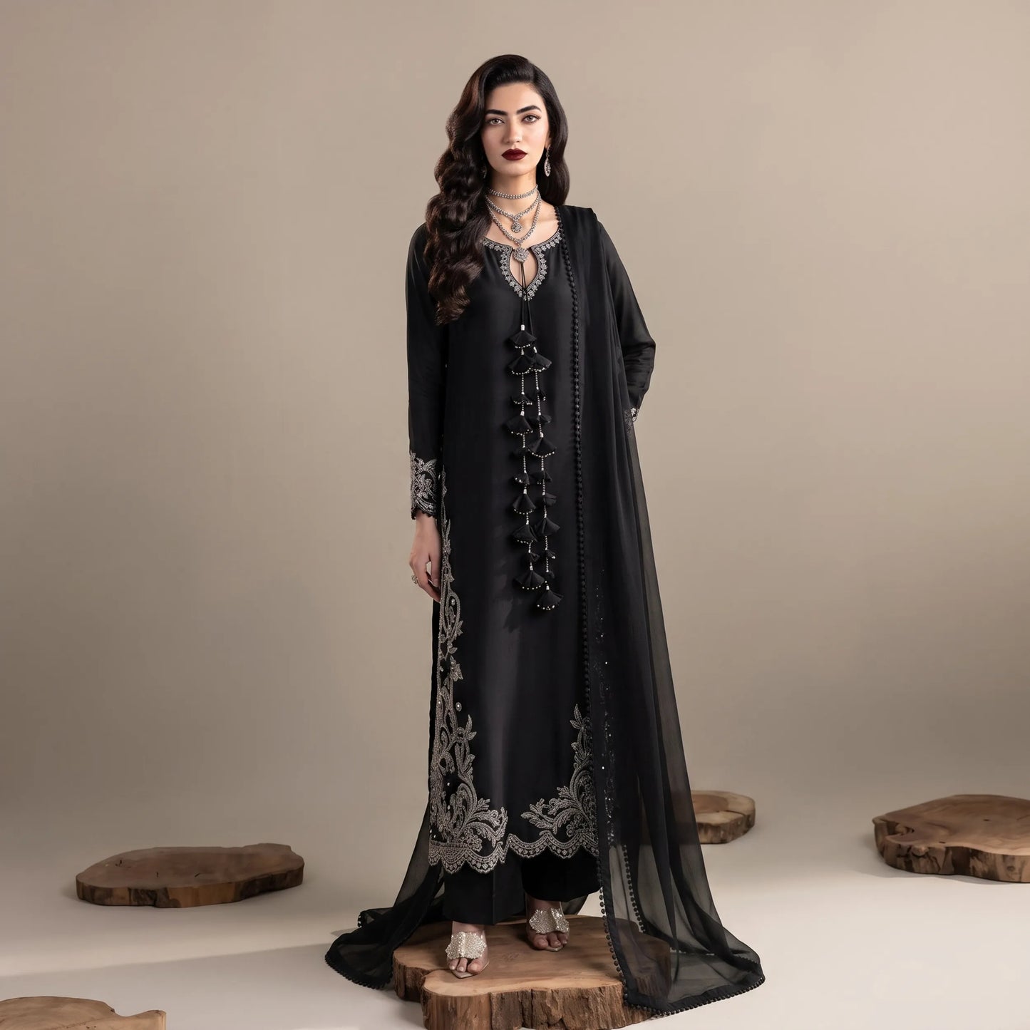 UA-336 Women's Embroidered Raw Silk Dress 3 Piece Festive & Party Wear Suit by Umnaa