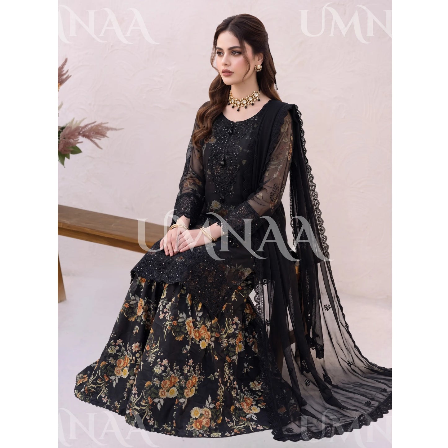 UA-249 Embroidered Chiffon Sharara Collection by Umnaa