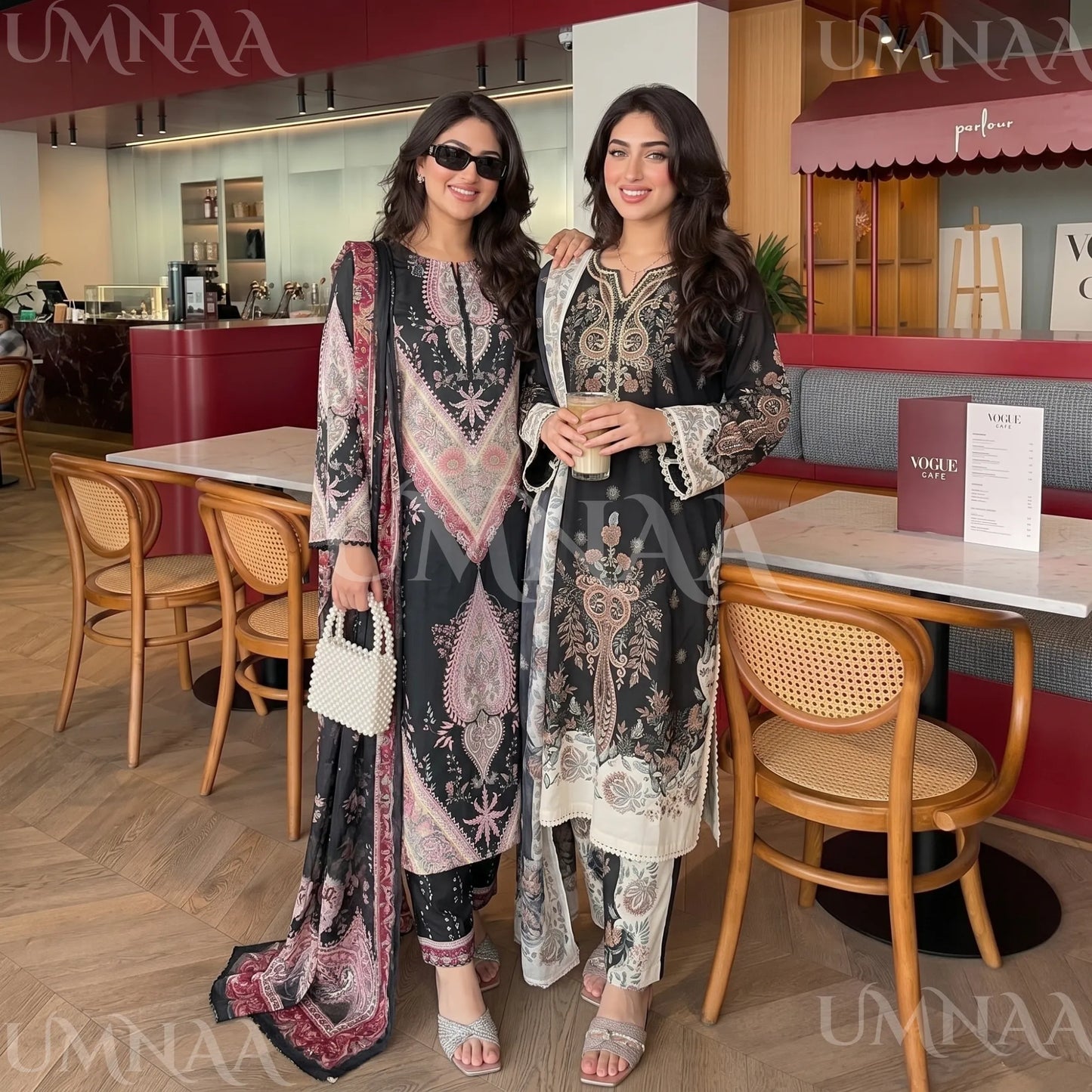 UA-274 Printed Lawn Long Kaftan Style 3 Pc Collection | Umnaa
