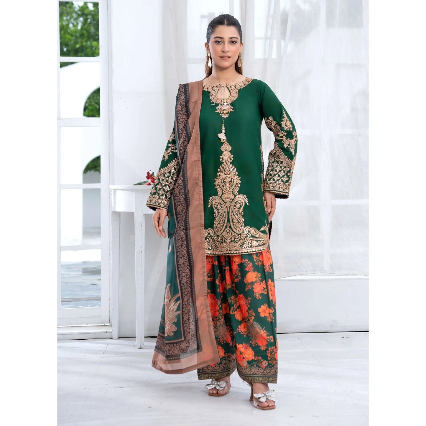 UTT-25 " Ethnic" Cambric Cotton 3 Pc Collection | Traditional Thread