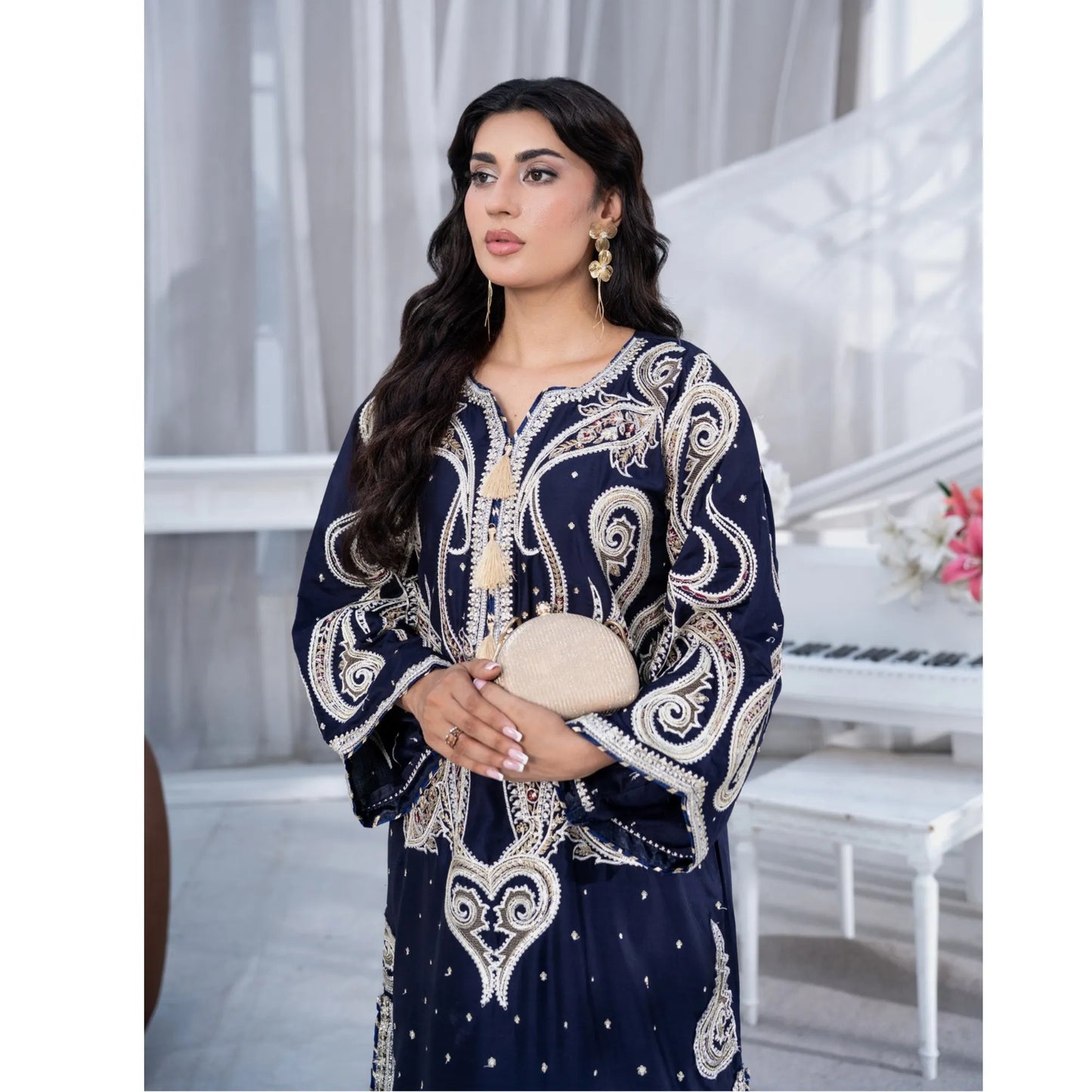 UA-286 Embroidered Viscose Silk Co-Ords Set | Umnaa
