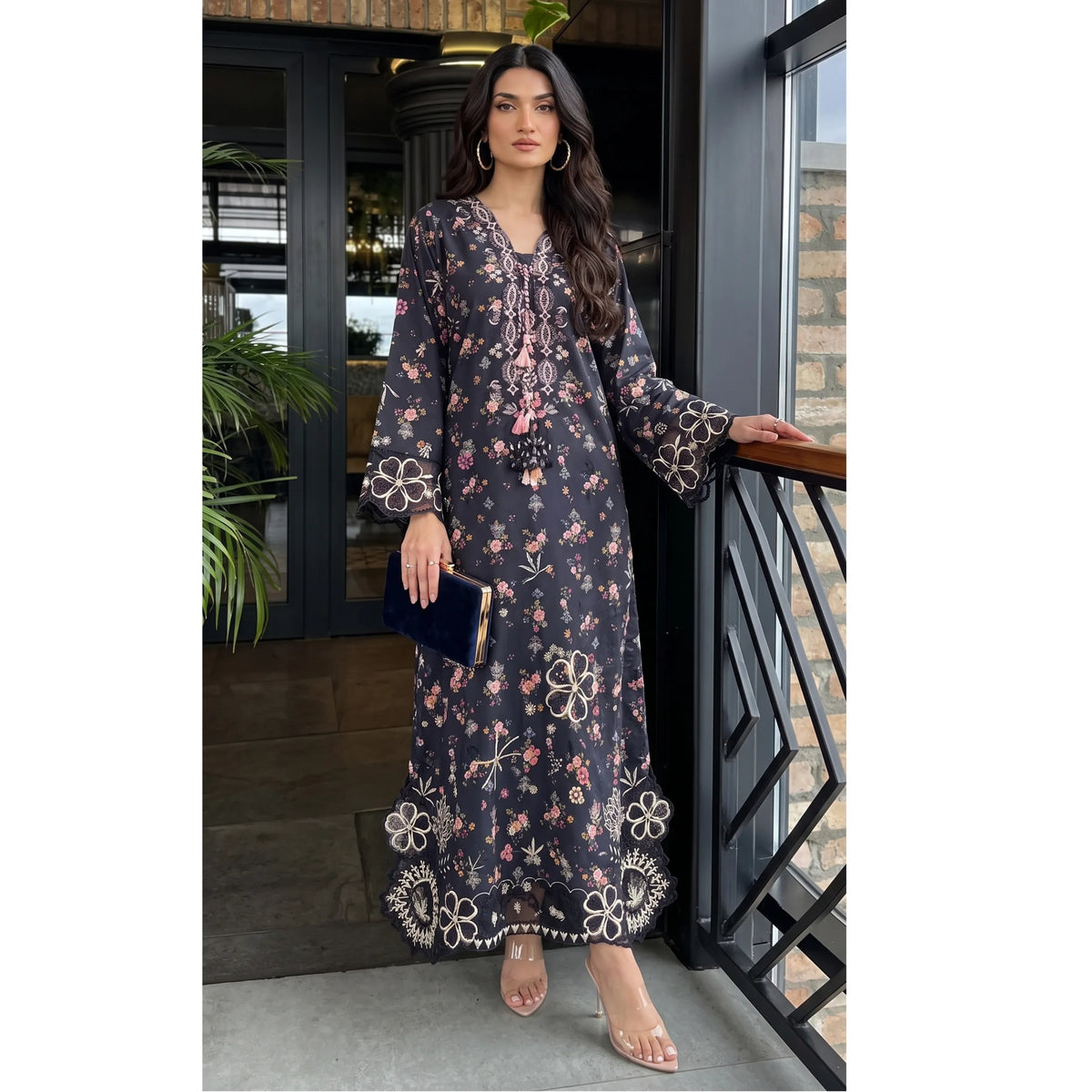 UGL-01 Embroidered Printed Lawn Kaftan 2 Piece Set | Guzel