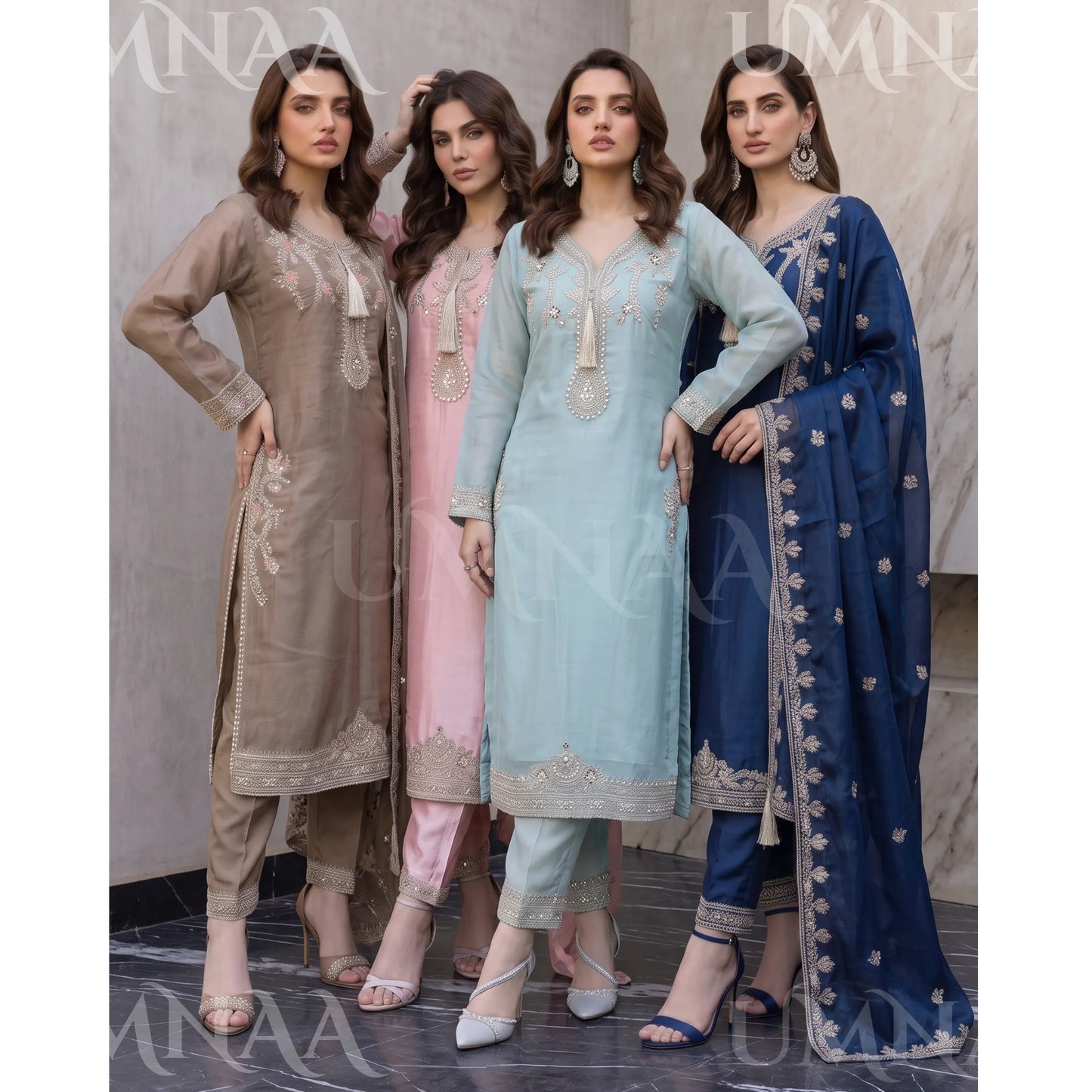 UA-289 Luxury Silk 3-Pc Suit | Embroidered Pakistani Formal Wear