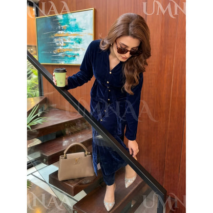 UA-301 Coat Style Velvet Co-Ords 2 Pc | Umnaa