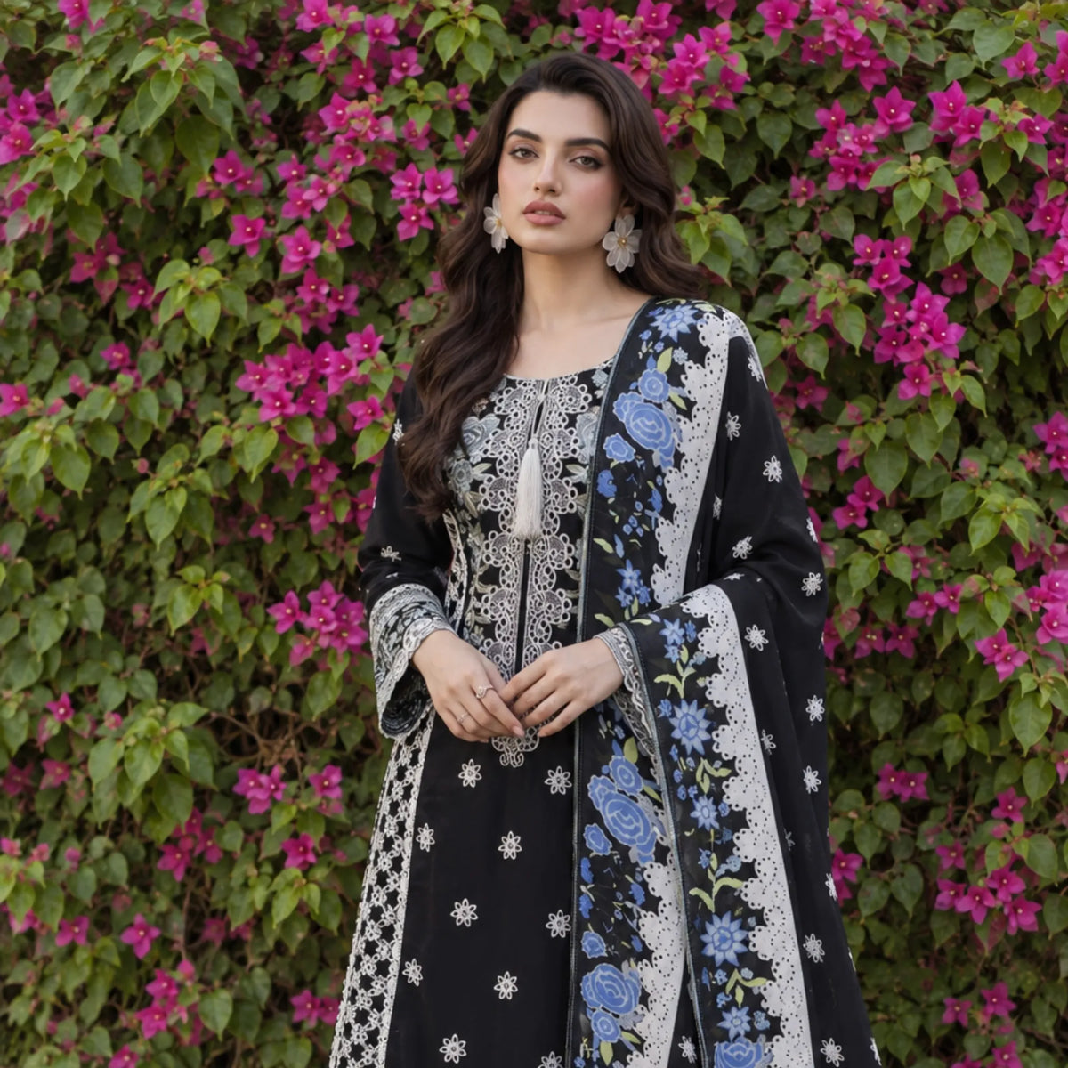 UA-310 Embroidered Dhanak Farshi Shalwar 3 Pc | Umnaa
