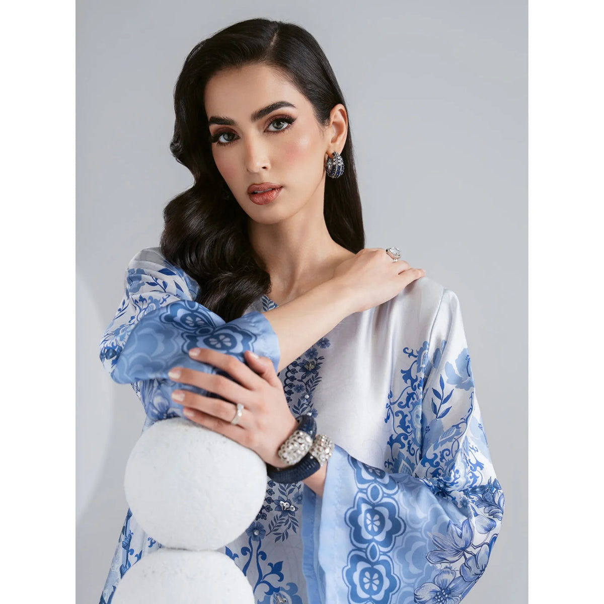 UAL-08 Printed Silk Kaftan with Trouser 2 Pc Set | Ally's