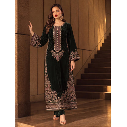 UA-320 Embroidered Velvet Kaftan Co-Ords 2 Pc | Umnaa