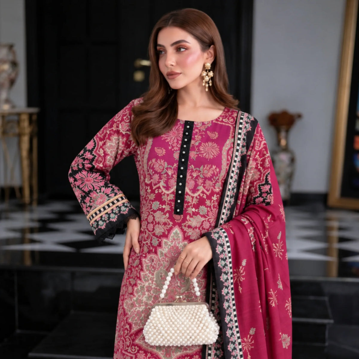 UA-325 Printed Kaftan Khaddar Style 3 Pc Collection | Umnaa