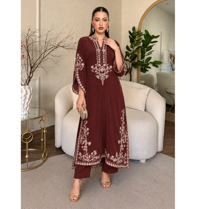 UA-329 Luxury Dhanak Kaftan Co-Ord 2 Pc | Umnaa
