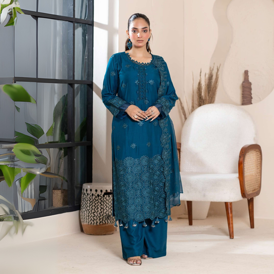 UMRZ-51 "IMAGEKARI" Linen Chikankari 3 Pc Collection by Rangz