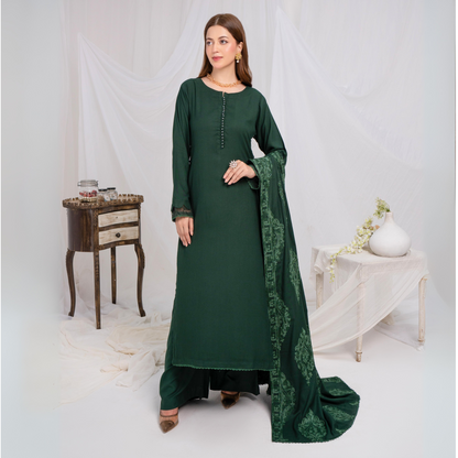 (green) 3 Pc Dhanak Shirt & trouser with Dhanak Shawl | Winter Collection | SIMRANS