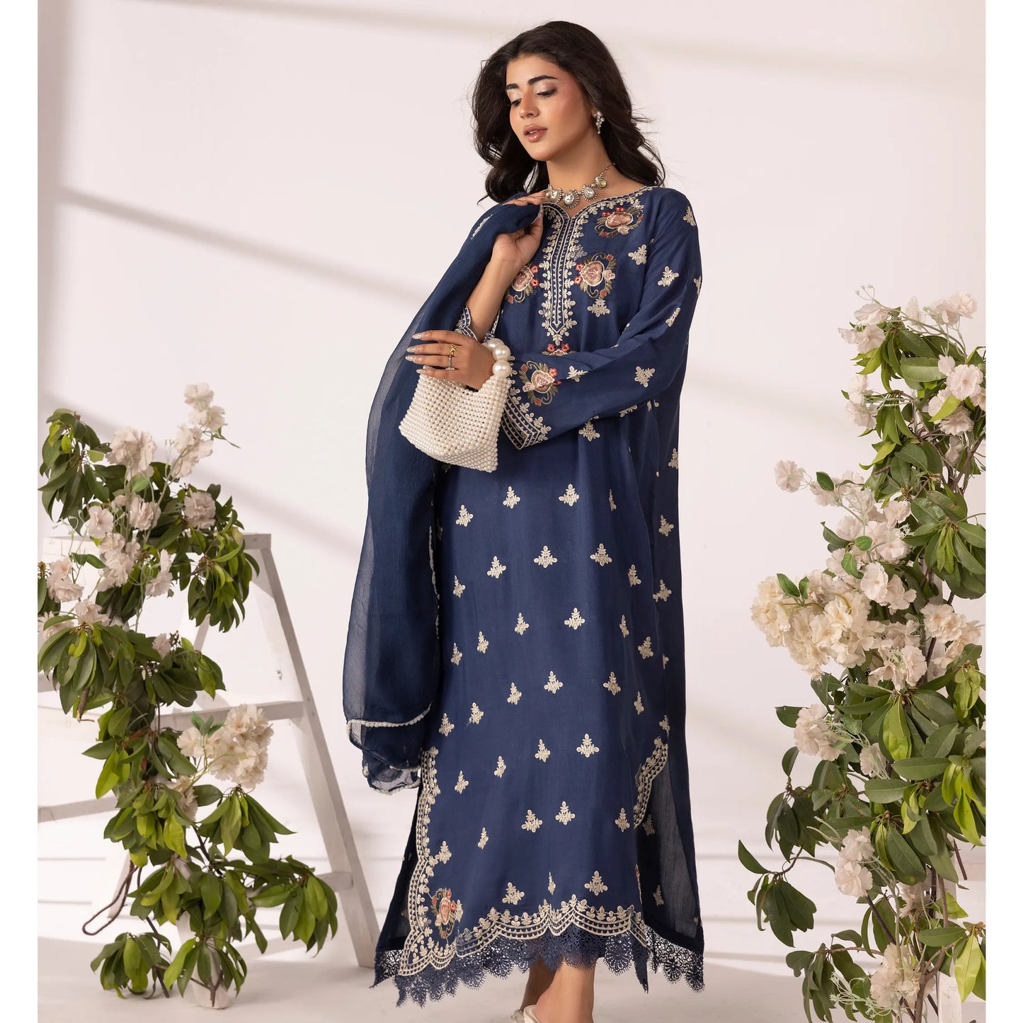 UMS-65 Lira by Simrans Embroidered Viscose Linen 3 Piece Suit | Premium Embroidered Shirt, Trouser & Dupatta | Semi Formal Women's Wear