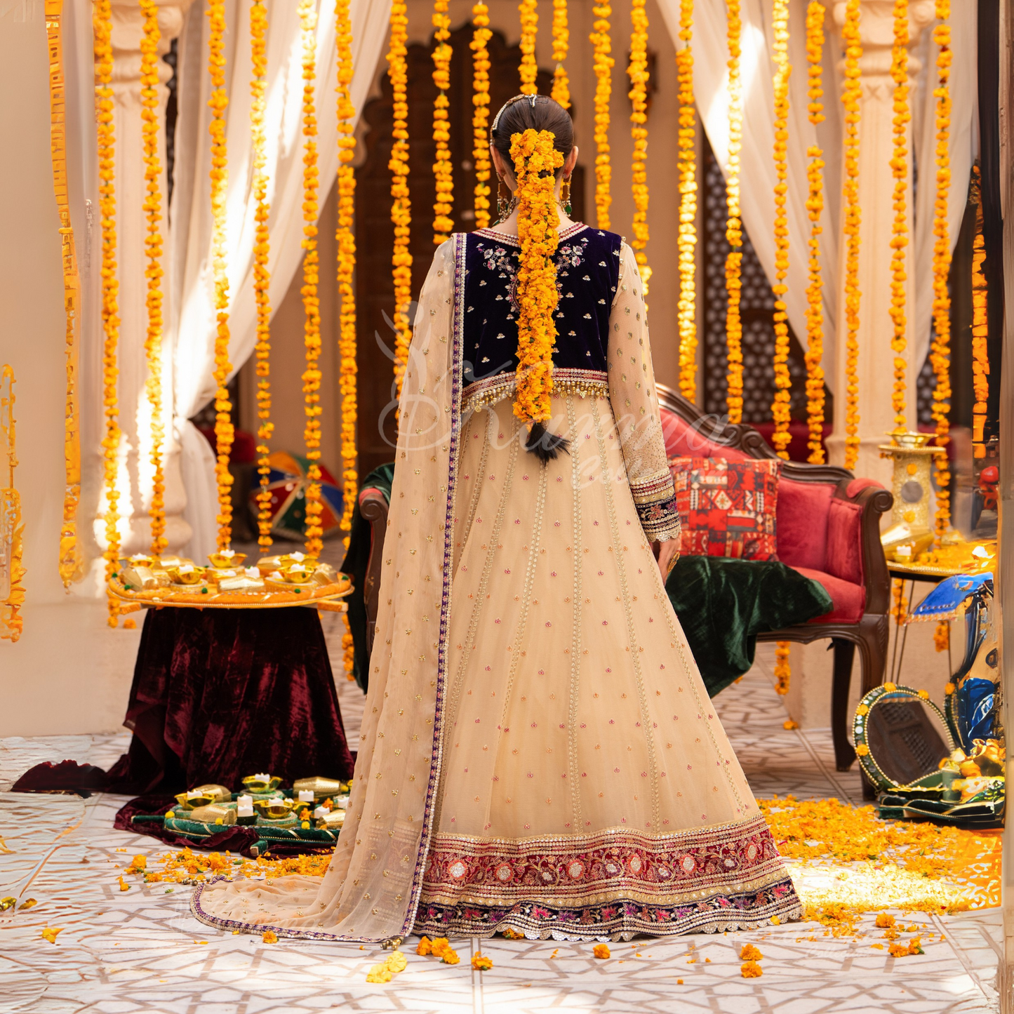 Luxury Embroidered  chiffon long Maxi with velvet jacket | Wedding Collection | karma Collection | UMKC01401