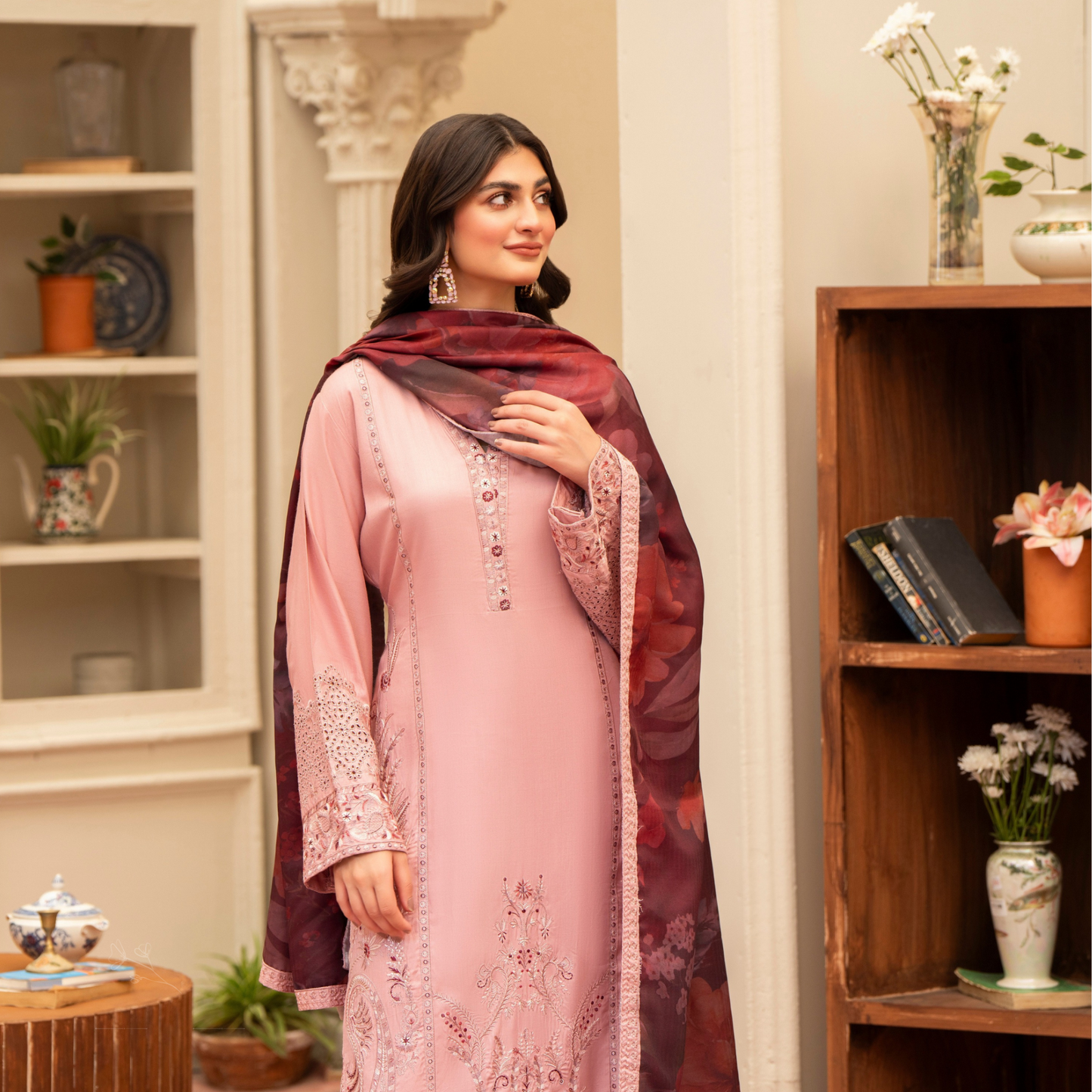 (TEA PINK) 3 Pc Ready to Wear Embroidered Printed Collection | Karma Collection | UMKC0806