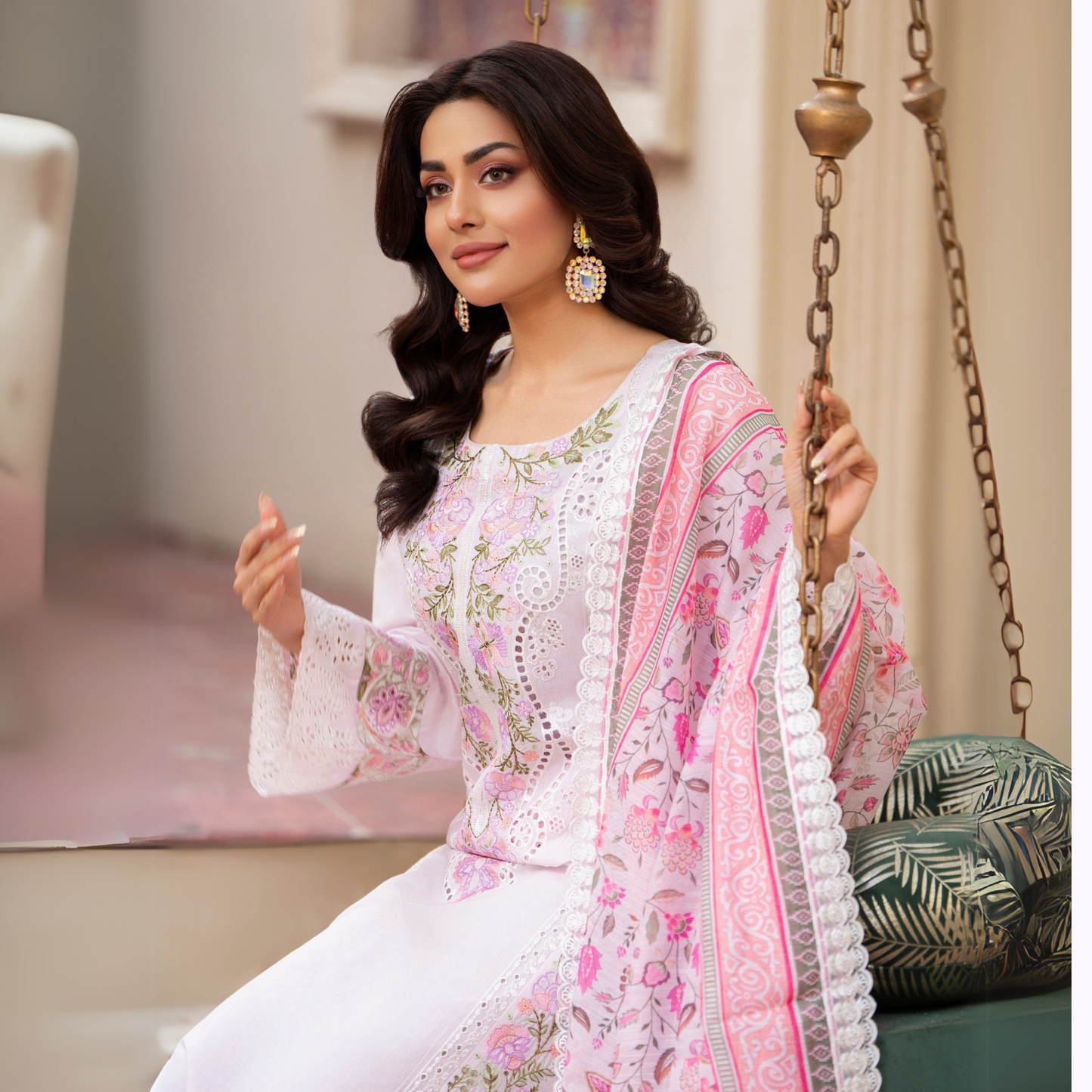 UKC-19 Chikenkari Cambric Cotton Ready to Wear Eid Collection 3 Pc - Karma Collection